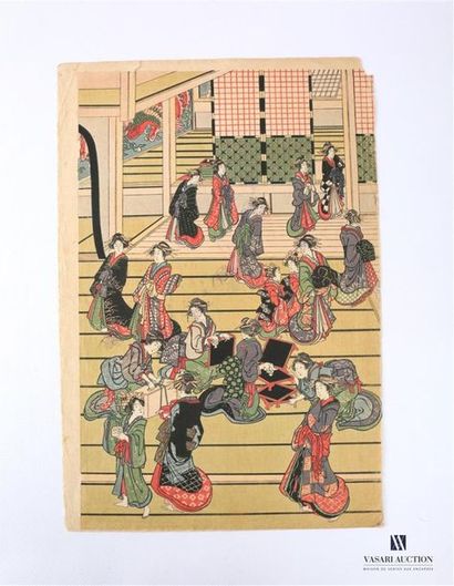 null ANONYE
Le ménage des geishas
Estampe polychrome sur papier de riz
(traces de...