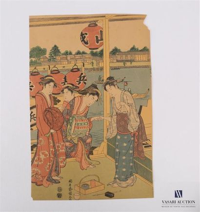null ANONYME 
Le débarquement d'une geisha 
Estampe sur papier 
(papier bruni, (déchirures...