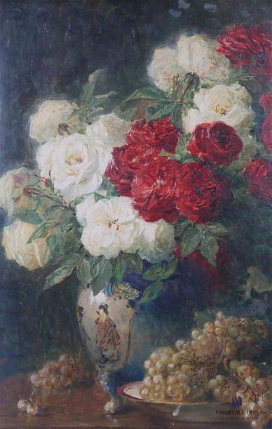 null MONTEZIN Pierre Eugène (1874-1946) 
Nature morte au bouquet de roses et aux...