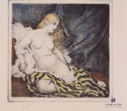 null Ecole Française du XIXème siècle
Femme nue drapée 
Eau-forte réhaussée
Signée...