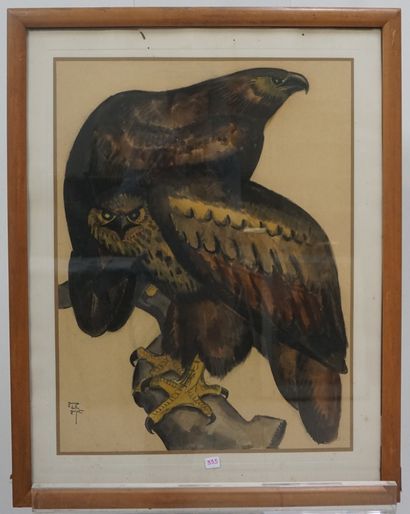 Georges Lucien GUYOT Georges Lucien GUYOT (1885-1972). Two birds of prey. Watercolor... Gazette Drouot