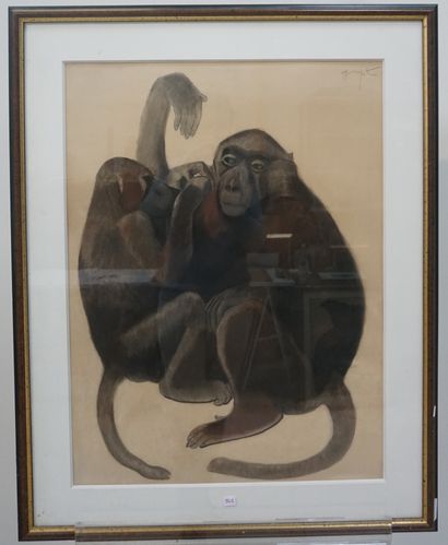 Georges Lucien GUYOT Georges Lucien GUYOT (1885-1972). Two cynocephalous monkeys... Gazette Drouot