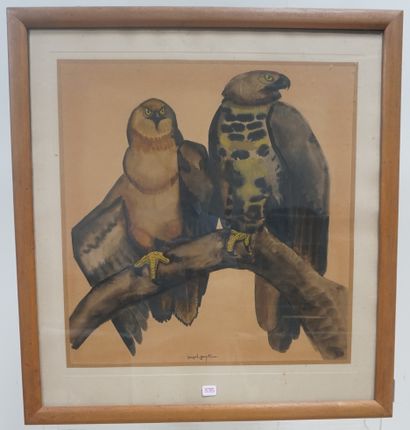 Georges Lucien GUYOT Georges Lucien GUYOT (1885-1972). Two birds of prey. Watercolor... Gazette Drouot