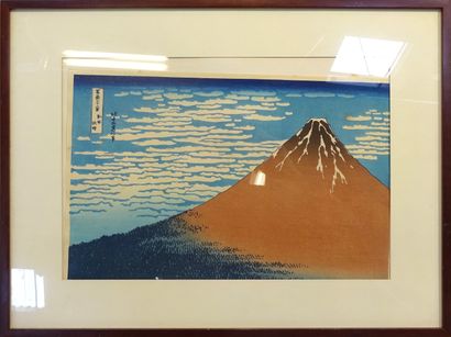  Katsushika HOKUSAI (1760-1849) d'après. Le Fuji par temps clair. Estampe sur papier,... Gazette Drouot