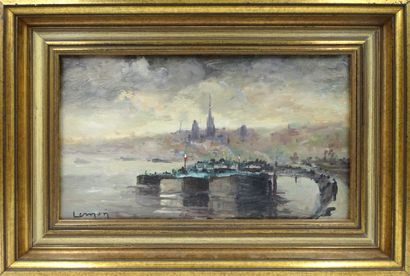  René-Jacques LERNON (1921). Vue du pré aux loups, Rouen. Huile sur toile signée... Gazette Drouot