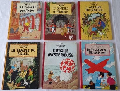  BANDES DESSINÉES. TINTIN. Hergé. 6 albums. 1955 à 1958. Cote BDM supérieure à 700... Gazette Drouot