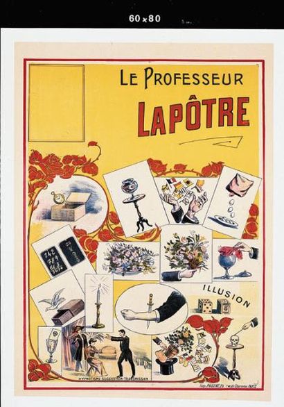  LAPÔTRE Alexandre. "Le Professeur Lapôtre Illusion".Lithographie en couleurs entoilée....