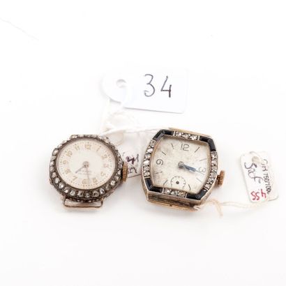 null Deux montres de bracelet de dame, en or 18K, serties de diamants taillés en...