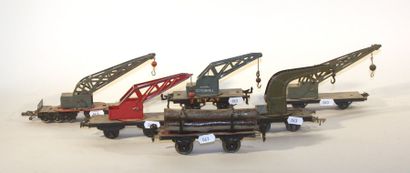 null LR et HORNBY : 6 wagons marchandises dont grue – porte grumes dont l’un est...