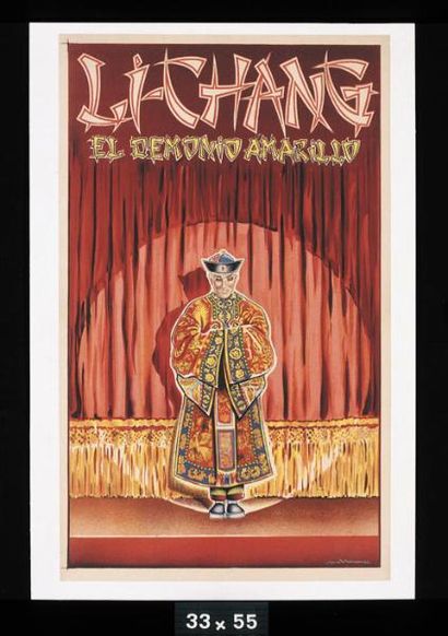  LI-CHANG . "Li-Chang. El Demonio Amarillo".Lithographie en couleurs entoilée.Magicien...