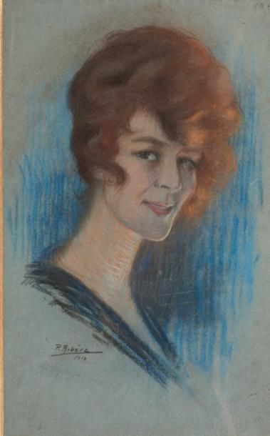 AIGERZ. P Portrait de femme rousse Pastel. Signé et daté 1919 en bas à gauche. 44,5...