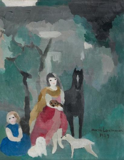 LAURENCIN, Marie (1883-1956) Femme, petite fille et leurs chiens dans la campagne...