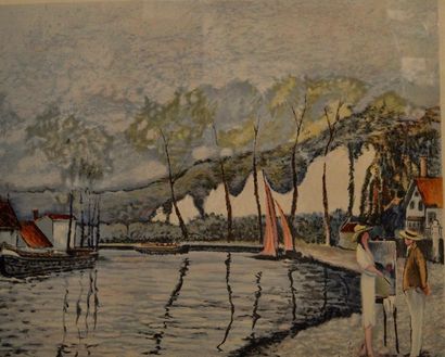 null DILLEY Ramon (Né en 1932).
Bord de Seine. 
Lithographie en couleurs, numérotée...