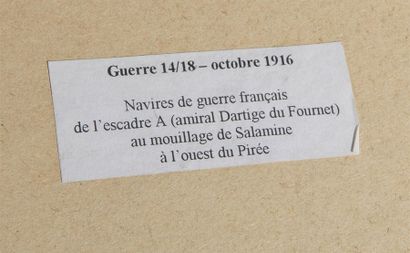  Vicente SANTA y OLARIA- Ecole du début du XXème siècle. "Navires de guerre français...
