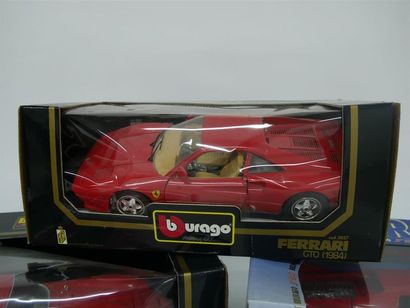 null Lot comprenant trois FERRARI 1/18e die cast marque BURAGO, modèles GTO, Testa...