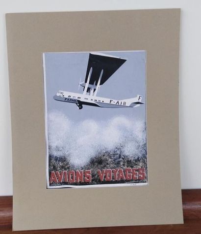  Projet d'affiche "Avions Voyages" Réalisé par Jean Peltier vers 1929 Décor d'avion...