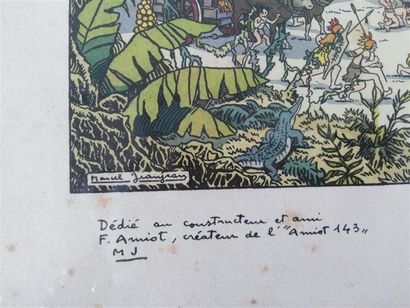  MARCEL JEANJEAN "L'escale dans la Jungle" Chromolithographie signée dans la planche...