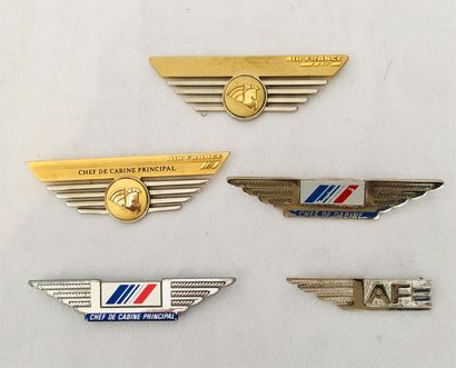 null Ensemble de 5 badges de différents modèles pour hôtesse Air France dont : Chef...