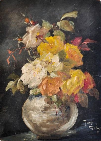 null GOLAY Mary (1869-1944). 
Bol de roses.
Huile sur panneau.
Signée en bas à droite.
Dim.:...