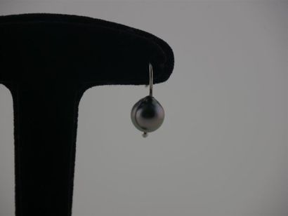 null PERLES de TAHITI 
Paire de boucles d'oreilles à crochet en argent 
Diam. perle...