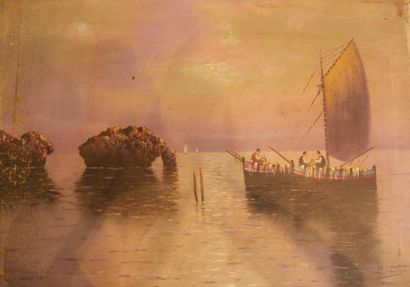 null Ecole du XXème siècle
Paysage marin, scène de pêche
Huile sur toile 
50 x 70...