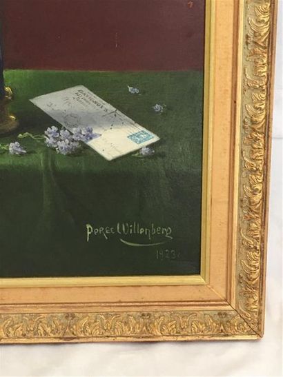 null Perec Willenberg (1874-1947) - École Polonaise 
Nature morte aux lilas 
Huile...