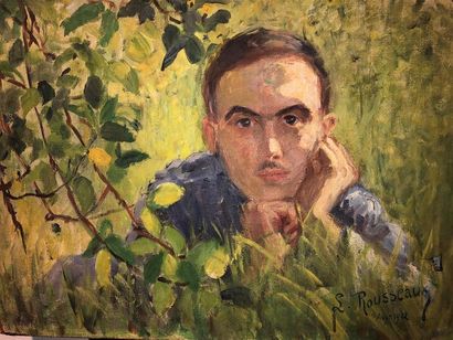 null PAGEOT - ROUSSEAUX Lucienne (XXe)
Portrait de jeune homme dans un jardin
Huile...