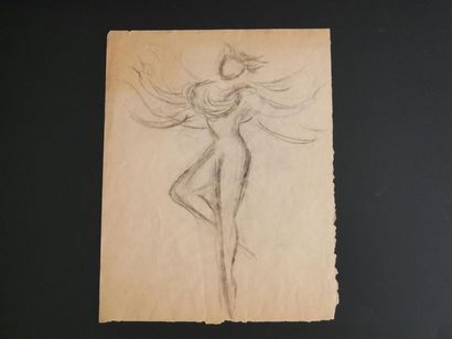 null Lucienne PAGEOT-ROUSSEAUX (1899-1994)
Croquis d'une danseuse
Fusain sur papier...