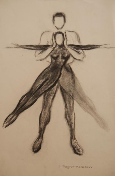null Lucienne PAGEOT-ROUSSEAUX (1899-1994)
Croquis d'un couple d'acrobates en mouvement
Fusain...