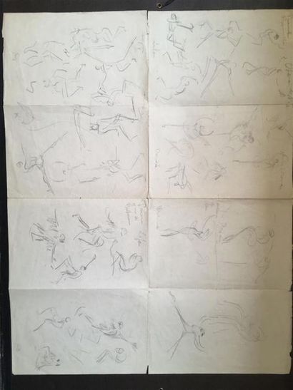 null Lucienne PAGEOT-ROUSSEAUX (1899-1994) 
Trois dessins crayon sur papier sur une...