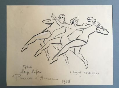 null Lucienne PAGEOT - ROUSSEAUX (1899-1994) 
Croquis de trois danseuses d'Opéra...