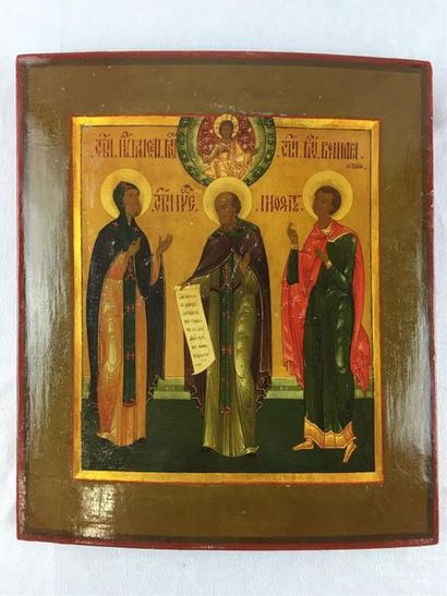 null Moïse et deux Saints 
Icône originaire de Russie centrale, d'époque XXème siècle
Finement...