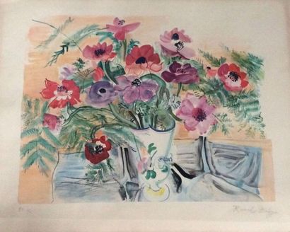 null DUFY Raoul (1877-1953), d'après.
Bouquet d'anémones.
Lithographie en couleurs,...