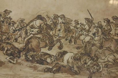 null Francesco SIMONINI (Parme 1686 - Venise 1753) Attribué à, 

Combat de cavalerie

Plume,...