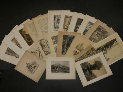 null Dans un carton à dessins, ensemble de gravures anciennes d'interprétations diverses,...