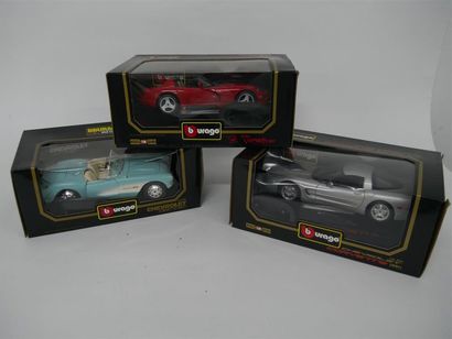 null Lot comprenant trois voitures 1/18e die cast marque BURAGO modèles Chevrolet,...