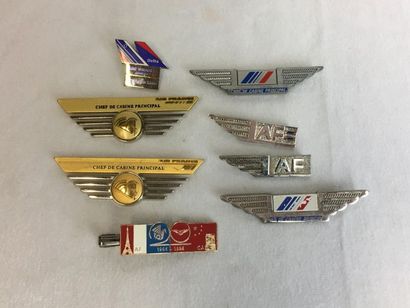 null Ensemble de 8 badges de différents modèles pour hôtesse Air France dont : Chef...