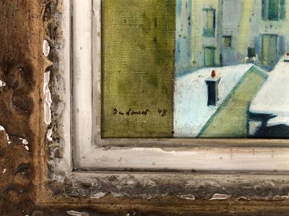 null DUDOUET Marcel ( 1924 )
Vu des toits de Paris enneigés.
Huile sur toile signée...