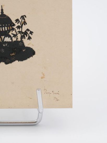 null JAPON - XXème 
Collage sur papier et tissu (2)
Geishas
Signature en bas à droite...