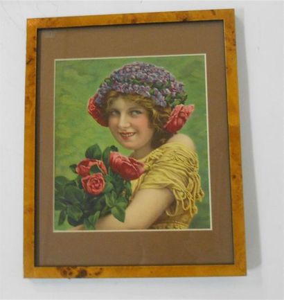 null SANS PUBLICITE : PORTRAITS. Ensemble de 3 Images. (V.).
Jeune Fille au Bouquet...