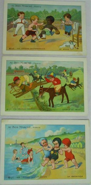 null AU BON MARCHE - LES SPORTS & JEUX : Ensemble de 11 Planches Couleurs, (H.).
"5-Les...