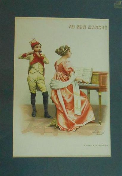 null AU BON MARCHE - MUSIQUE & DANSE : Ensemble de 10 Planches Couleurs, (V. et H.).
"A.Watteau...