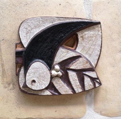 null Plaque en céramique à décor d'oiseau stylisé signée Noomi Backhausen (Monogramme...