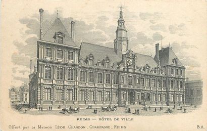 null 26 CARTES POSTALES ALCOOL : Majorité Champagne. Dont" Reims-Hôtel de Ville (carte...