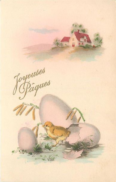 null 25 CARTES POSTALES FANTAISIES : Pâques et les Cloches. Dont" Coq et Poule, Fillette...