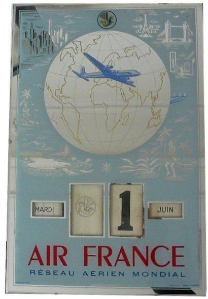 null Calendrier perpétuel Air France. Avion Douglas DC4. Calendrier miroir fixé sous...