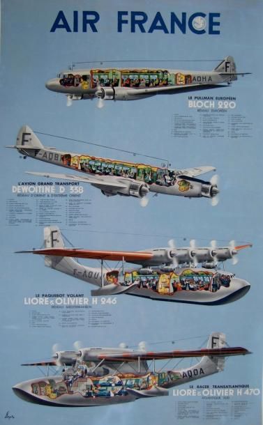 null Affiche. N. GERALE (1914-1974) (d'après). Affiche Air France. 99 x 62 cm. Restaurée...