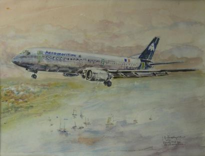 null Dessin. Jacques DULERY-REYVAL (né en 1926). Boeing B-737-300 de la Compagnie...