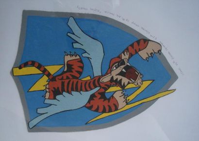 null Objet. Grand patch peint sur tissus du 74th FIGHTER SQUADRON de l'USAAF " Flying...