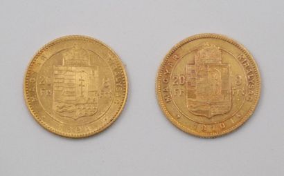 null 2 Monnaies Or Hongrie : 
François-Joseph, 8 Florins / 20 Francs / 8 Florins,...